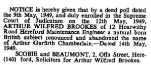 Recorded in The Gazette (London Gazette). Issue 38614. P. 2439. 17 May 1949.